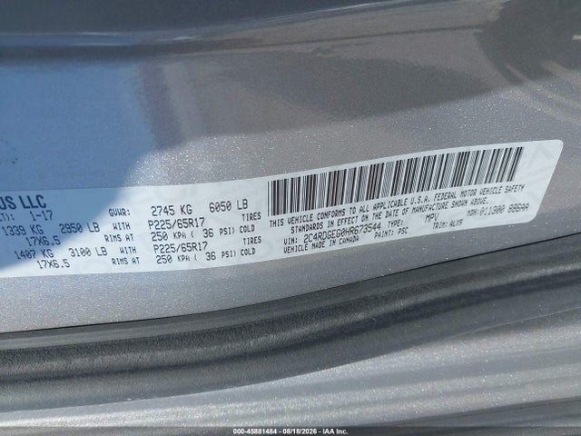 45881484 :رقم المزاد ، 2C4RDGEG0HR673544 vin ، 2017 Dodge Grand Caravan Gt مزاد بيع