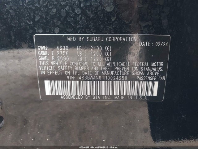 Продажа на аукционе авто 2024 Subaru Legacy Limited, vin: 4S3BWAN61R3024250, номер лота: 45881494