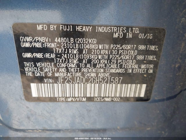 Subaru Forester 2.5i Premium 2016 JF2SJADC2GH521587 Image 9