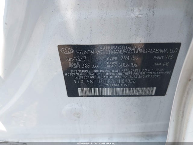 Aukcja sprzedaży 2017 Hyundai Elantra Se, vin: 5NPD74LF7HH184856, numer aukcji: 45881516