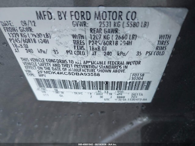Продажа на аукционе авто 2013 Ford Edge Limited, vin: 2FMDK4KC5DBA93558, номер лота: 45881542