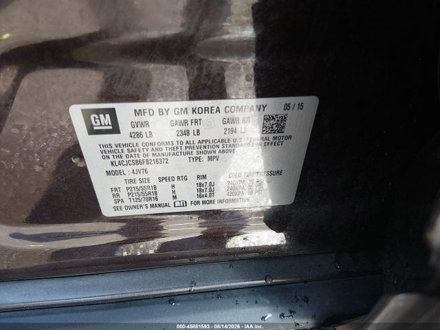 Aukcja sprzedaży 2015 Buick Encore Leather, vin: KL4CJCSB6FB216372, numer aukcji: 45881593