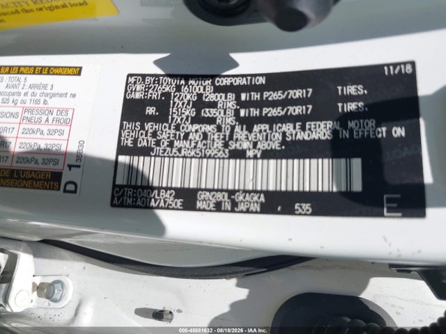 Toyota 4runner Sr5 Premium 2019 JTEZU5JR6K5199563 Image 9