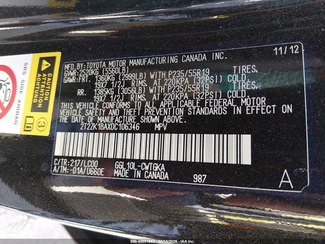 Aukcja sprzedaży 2013 Lexus Rx 350, vin: 2T2ZK1BAXDC106346, numer aukcji: 45881652