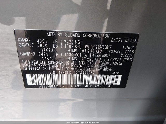 2026 Subaru Forester Wilderness მანქანა იყიდება აუქციონზე, vin: 4S4SLDL62T3111087, აუქციონის ნომერი: 45881661