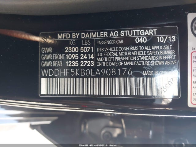 Aukcja sprzedaży 2014 Mercedes-benz E 350, vin: WDDHF5KB0EA908176, numer aukcji: 45881665
