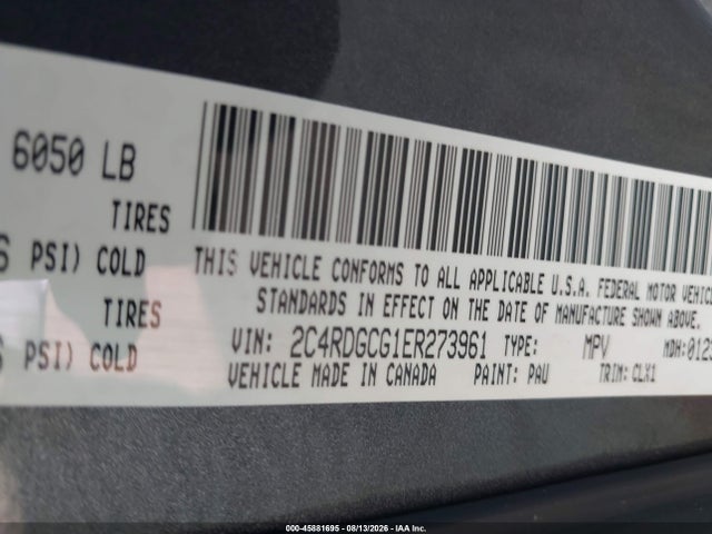 Продаж на аукціоні авто 2014 Dodge Grand Caravan Sxt, vin: 2C4RDGCG1ER273961, номер лоту: 45881695