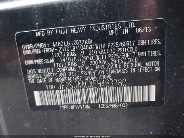 Продаж на аукціоні авто 2014 Subaru Forester 2.5i, vin: JF2SJAACXEH463780, номер лоту: 45881729
