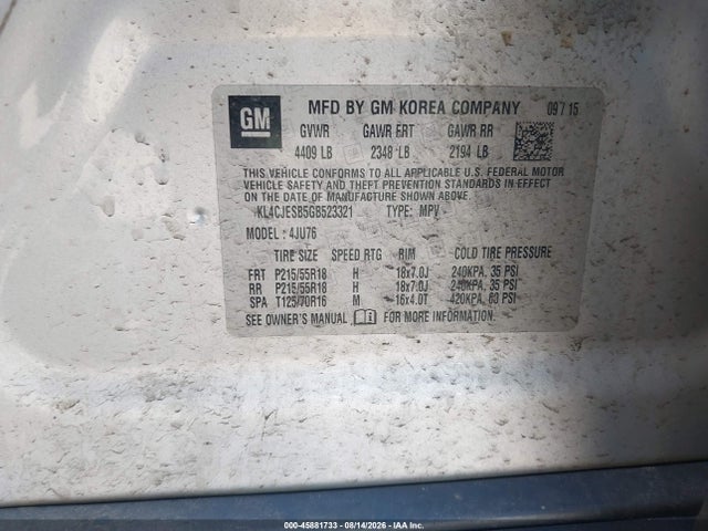 Aukcja sprzedaży 2016 Buick Encore, vin: KL4CJESB5GB523321, numer aukcji: 45881733