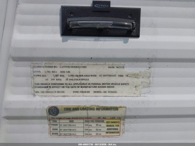 Продажа на аукционе авто 2019 Skyline Trailer, vin: 1SE200J12CF001192, номер лота: 45881738