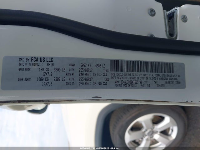 Aukcja sprzedaży 2019 Jeep Compass Latitude 4x4, vin: 3C4NJDBB0KT595740, numer aukcji: 45881759