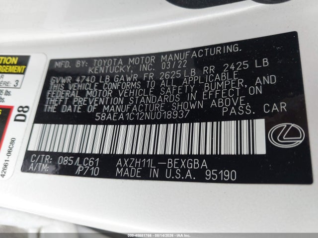 Lexus Es 300h Luxury 2022 58AEA1C12NU018937 Image 9