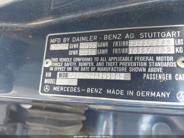 Aukcja sprzedaży 1987 Mercedes-benz 420 Sel, vin: WDBCA35D9HA293862, numer aukcji: 45881791