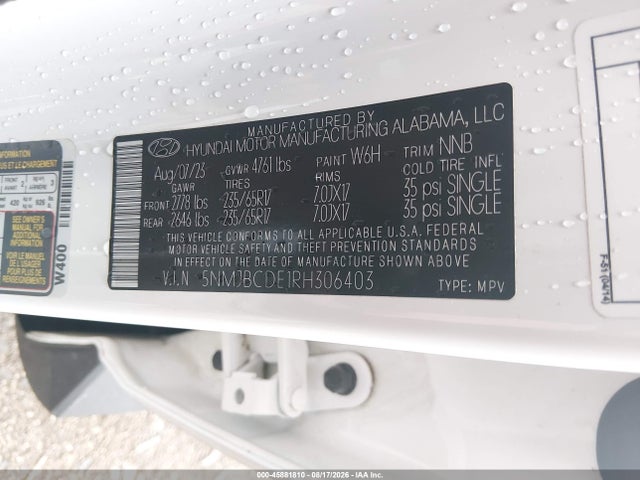 Aukcja sprzedaży 2024 Hyundai Tucson Sel, vin: 5NMJBCDE1RH306403, numer aukcji: 45881810