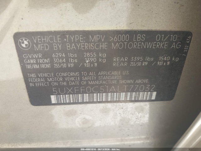 2010 Bmw X5 Xdrive35d მანქანა იყიდება აუქციონზე, vin: 5UXFF0C51ALT77032, აუქციონის ნომერი: 45881816