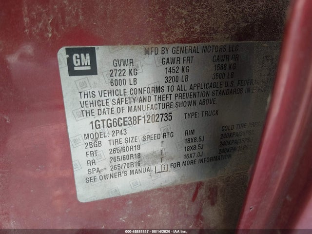 GMC Canyon 4wd Slt 2015 1GTG6CE38F1202735 Image 9