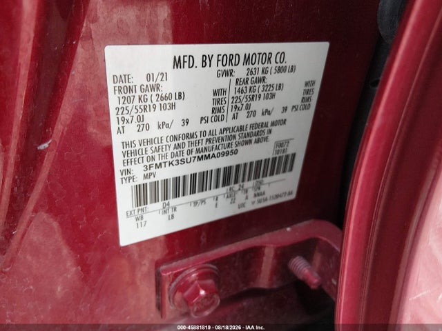2021 Ford Mustang Mach-e Premium მანქანა იყიდება აუქციონზე, vin: 3FMTK3SU7MMA09950, აუქციონის ნომერი: 45881819