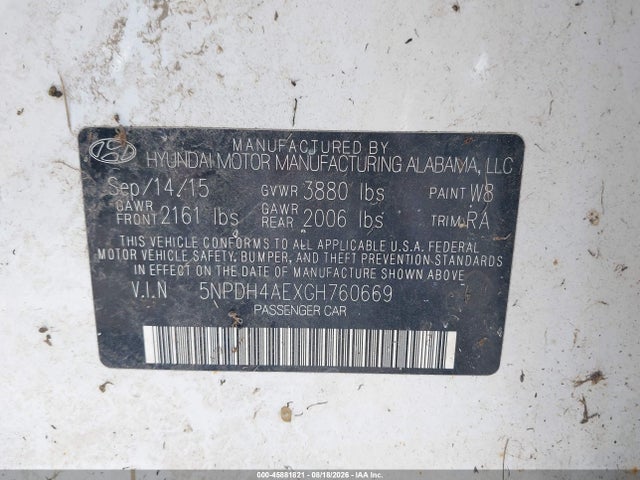 Продаж на аукціоні авто 2016 Hyundai Elantra Se, vin: 5NPDH4AEXGH760669, номер лоту: 45881821