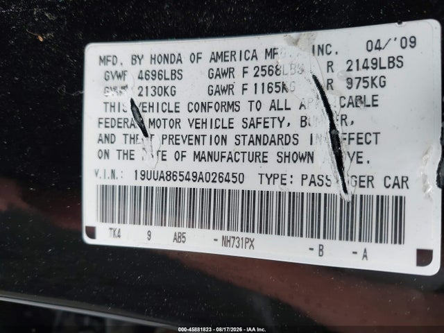 Aukcja sprzedaży 2009 Acura Tl 3.5, vin: 19UUA86549A026450, numer aukcji: 45881823