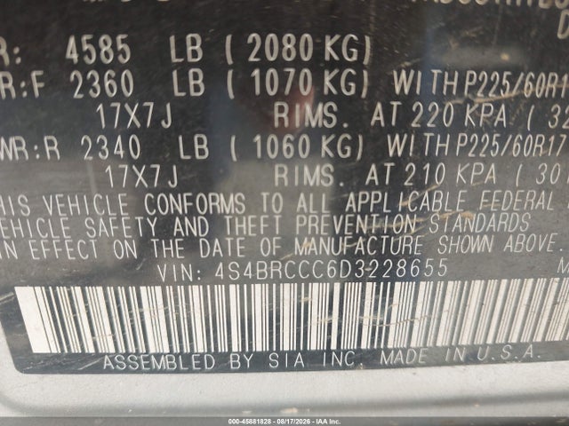 45881828 :رقم المزاد ، 4S4BRCCC6D3228655 vin ، 2013 Subaru Outback 2.5i Premium مزاد بيع