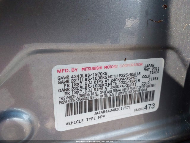 Продажа на аукционе авто 2011 Mitsubishi Outlander Sport Se, vin: JA4AR4AU4BZ017671, номер лота: 45881830