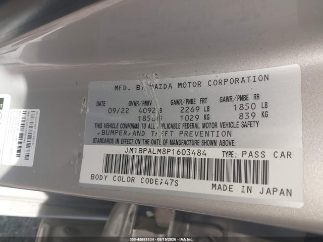 45881834 :رقم المزاد ، JM1BPALM8P1603484 vin ، 2023 Mazda Mazda3 2.5 S Preferred مزاد بيع