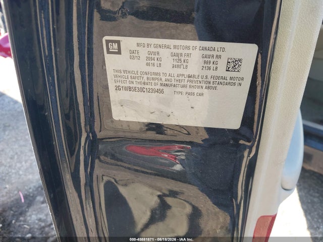 Aukcja sprzedaży 2012 Chevrolet Impala Lt, vin: 2G1WB5E30C1239456, numer aukcji: 45881871