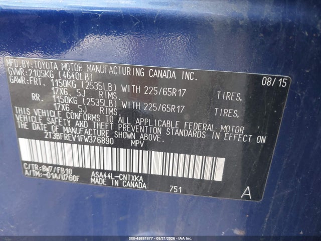 Toyota RAV4 LE 2015 2T3BFREV1FW376890 Image 9