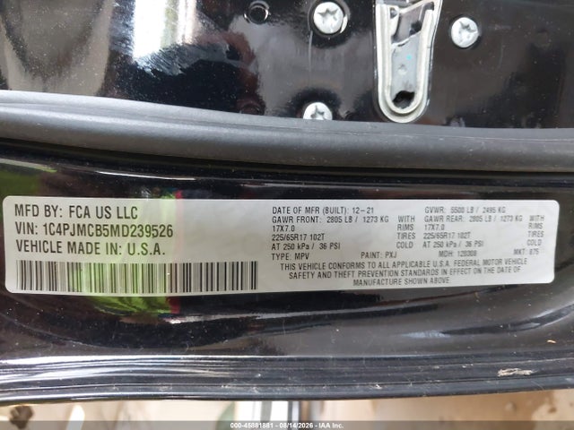 Продажа на аукционе авто 2021 Jeep Cherokee Latitude 4x4, vin: 1C4PJMCB5MD239526, номер лота: 45881881