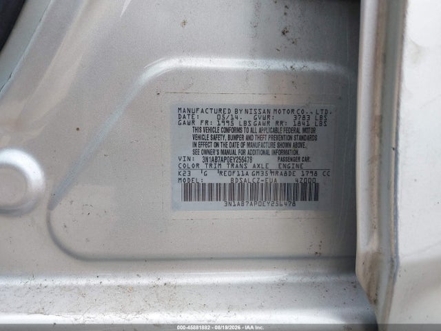 45881882 :رقم المزاد ، 3N1AB7AP0EY256478 vin ، 2014 Nissan Sentra S مزاد بيع