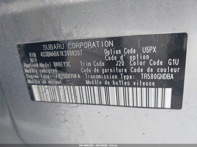 Продаж на аукціоні авто 2019 Subaru Legacy 2.5i, vin: 4S3BNAB61K3008207, номер лоту: 45881891