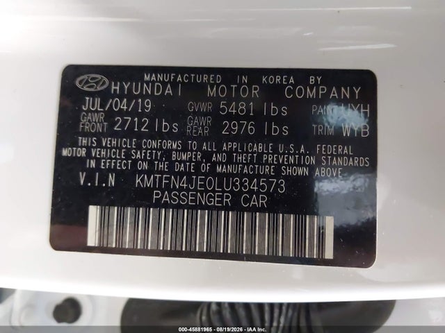 2020 Genesis G80 3.8 Awd მანქანა იყიდება აუქციონზე, vin: KMTFN4JE0LU334573, აუქციონის ნომერი: 45881965