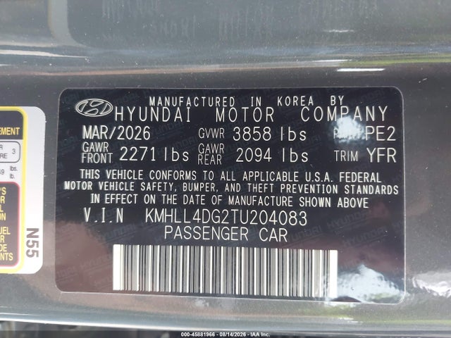 2026 Hyundai Elantra Se მანქანა იყიდება აუქციონზე, vin: KMHLL4DG2TU204083, აუქციონის ნომერი: 45881966