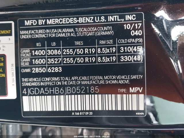 4JGDA5HB6JB052185 Mercedes-Benz Gle 350 4matic
