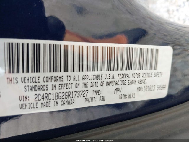 45882001 :رقم المزاد ، 2C4RC1BG2GR173727 vin ، 2016 Chrysler Town & Country Touring مزاد بيع