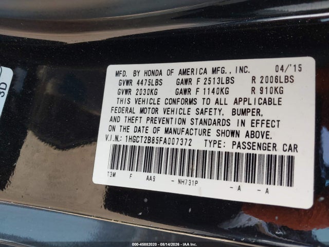 1HGCT2B85FA007372 Honda Accord Ex-l V-6