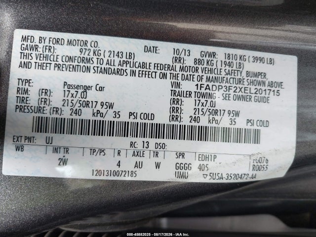 Ford FOCUS SE 2014 1FADP3F2XEL201715 Image 9