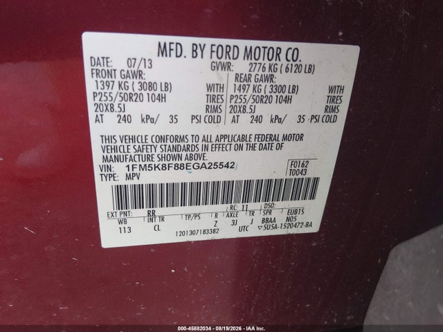 Продажа на аукционе авто 2014 Ford Explorer Limited, vin: 1FM5K8F88EGA25542, номер лота: 45882034