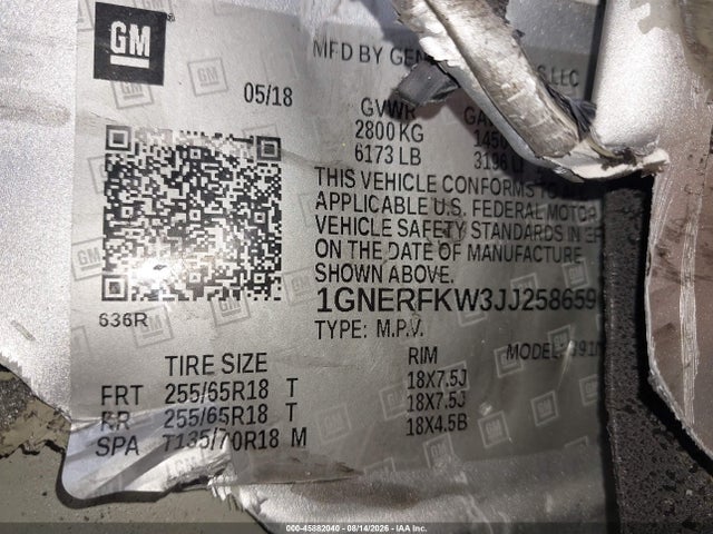 Продаж на аукціоні авто 2018 Chevrolet Traverse Ls, vin: 1GNERFKW3JJ258659, номер лоту: 45882040