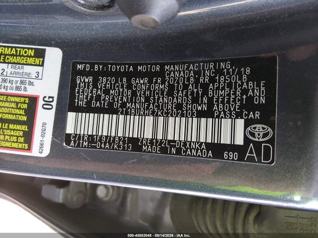 Toyota COROLLA LE 2019 2T1BURHE7KC202103 Image 9
