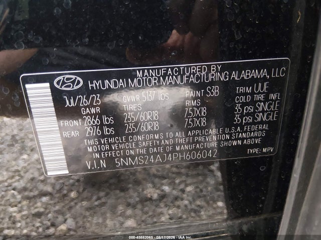 Продажа на аукционе авто 2023 Hyundai Santa Fe Sel, vin: 5NMS24AJ4PH606042, номер лота: 45882065