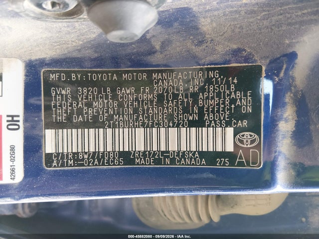 45882080 :رقم المزاد ، 2T1BURHE7FC304720 vin ، 2015 Toyota Corolla S Plus مزاد بيع