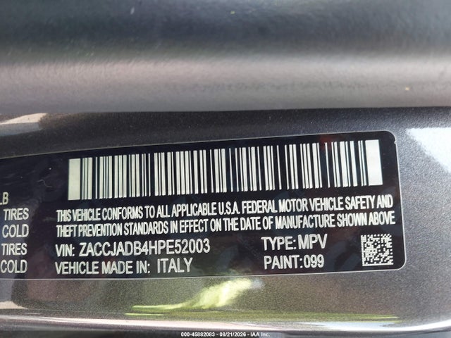 Продажа на аукционе авто 2017 Jeep Renegade Limited, vin: ZACCJADB4HPE52003, номер лота: 45882083