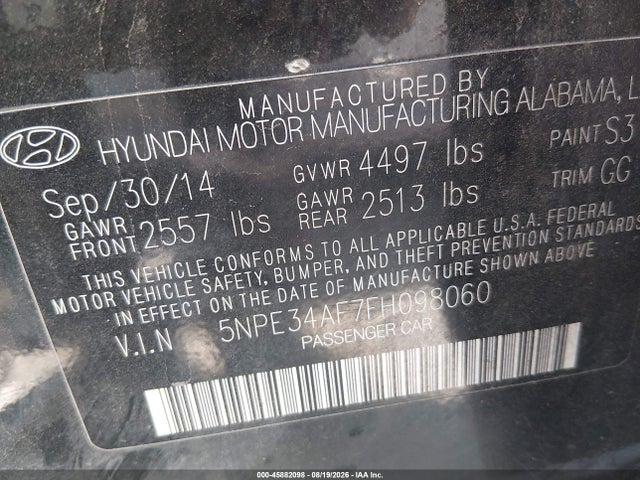 Продажа на аукционе авто 2015 Hyundai Sonata Sport, vin: 5NPE34AF7FH098060, номер лота: 45882098