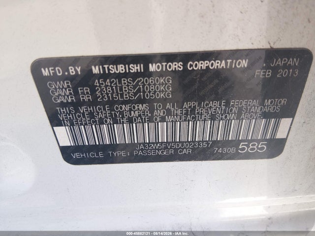 Продаж на аукціоні авто 2013 Mitsubishi Lancer Evolution Mr, vin: JA32W5FV5DU023357, номер лоту: 45882121