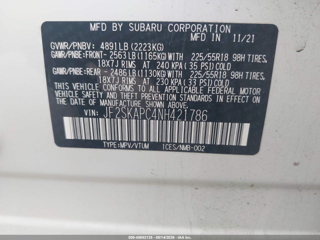 Subaru Forester Limited 2022 JF2SKAPC4NH421786 Image 9