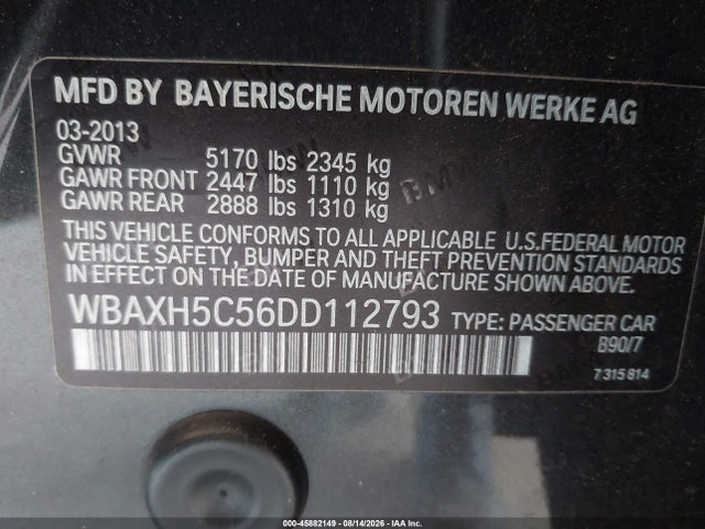 45882149 :رقم المزاد ، WBAXH5C56DD112793 vin ، 2013 Bmw 528i Xdrive مزاد بيع