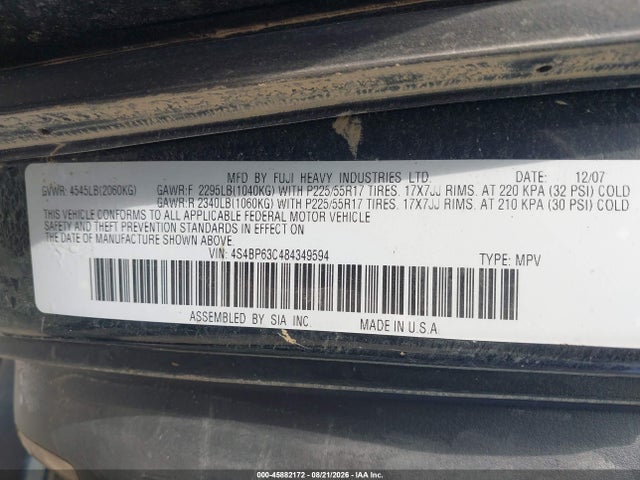 Aukcja sprzedaży 2008 Subaru Outback 2.5xt Limited, vin: 4S4BP63C484349594, numer aukcji: 45882172