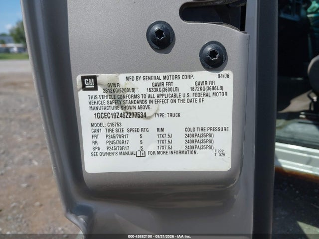 2006 Chevrolet Silverado 1500 Lt1 მანქანა იყიდება აუქციონზე, vin: 1GCEC19Z46Z277534, აუქციონის ნომერი: 45882190