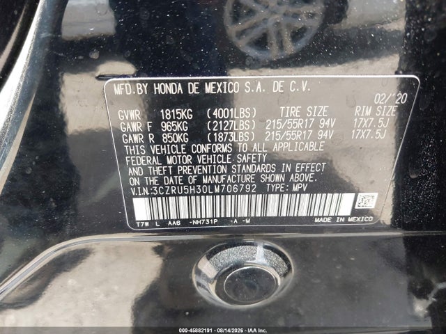 45882191 :رقم المزاد ، 3CZRU5H30LM706792 vin ، 2020 Honda Hr-v 2wd Lx مزاد بيع